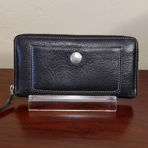 Coach Chelsea Zip Around Black Pebbled Leather Accordion Long Wallet